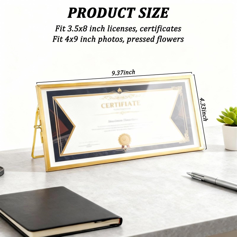Himitimi Business License Frame Gold Brass Certificate Display Frame Double