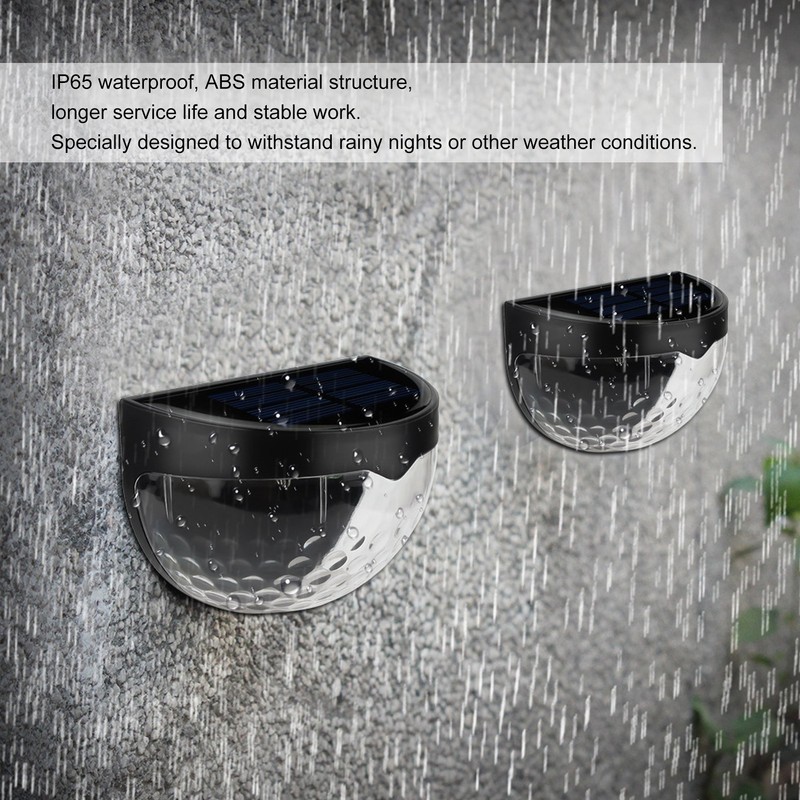 4Pcs Outdoor Waterproof Semicircle 6LED Solar Power Wall Lamp Black