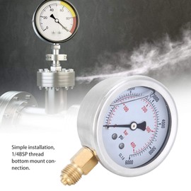 Fydun TS PGG604-400 Bar Y60 Radial Oil Filled Pressure Gauge Stainless Steel Housing 1/4BSP Lower Bracket for Machines
