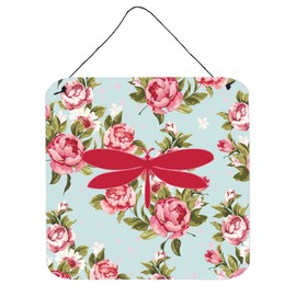 Caroline's Treasures BB1061-RS-BU-DS66 Moth Shabby Chic Blue Roses Wall or Door Hanging Prints, Blue Aluminum Metal Sign Kitchen Wall Bar Bathroom Plaque Home Decor, 6x6, Multicolor