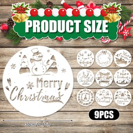 Pack of 9 Christmas Stencils, Reusable Christmas Painting Stencils for Crafts, Christmas Templates, Christmas Tree, Snowflakes, Merry Christmas for Wood, Glass, Window, Notebook (Style 2)