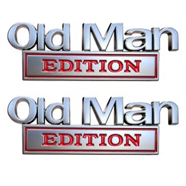 Old Man Edition 3D Metal Badge Emblems,Car Truck Decals for Fender, Tailgate & Bumper,Heavy Duty Automotive Stickers Nameplate for SUV, Jeep, Off-Road Vehicles (2PCS Silver&Red)