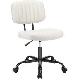 UOCFYK 360° Swivel Desk Chair, Upholstered Faux Leather Height Adjustable Taskchair, Armless Computer Chaises with Comfy Low Back for Home, Bedroom, Small Space, White