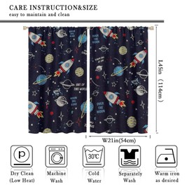 Universe Decor Curtains for Living Room Home Party,Card Universe Solar System Planet Rocket Spacecraft Print Windows Curtain Darkening Drapes for Kids Girls Boys Bedroom Set 2 Panels, 42x45 Inches