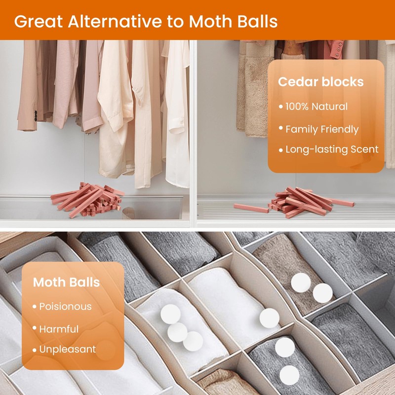Homode Cedar Blocks for Clothes Storage, 50Pcs Cedar Sticks, Aromatic