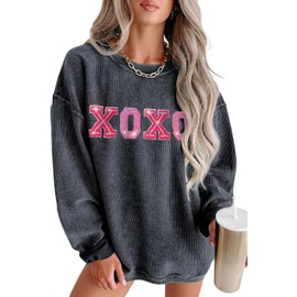 Yiulangde XOXO Galentine's Day Sweatshirt Sequin Love Heart Sweater Long Sleeve Shirts Galentine Outfit Pullover Sweatshirts for Women