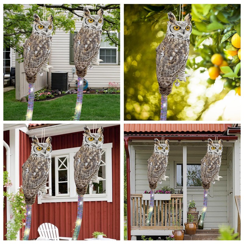 2PCS Reflective Owl Scarer Devices Plastic Owl Hanging Decoration Woodpecker