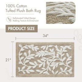 Madison Park Serene 100% Cotton Tufted Bathroom Rug - High & Low Tufting Floral Leaf Design, Quality Luxurious Plush Medium Pile Bath Mat Absorbent, Quick Dry, Shower Room Décor, 21x34 Taupe