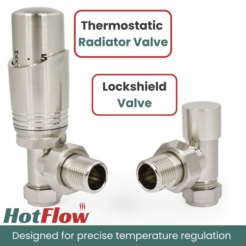 Hot Flow Satin Nickel Angled Modern TRV Thermostatic Radiator Valve