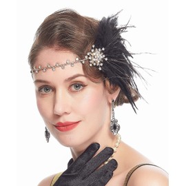 Cizoe 1920s Gatsby Accessories Set for Women Flapper Headband 20s Headpiece Necklace Gloves(ab2)