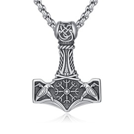 Thor Hammer Necklace 925 Sterling Silver Viking Mjolnir Hammer Talisman Pendant Norse Runes Amulet Jewelry Nordic Thors Hammer Jewelry Gifts for Men Women with 22’’+2’’Rolo Chain-Viking Mjolnir 01
