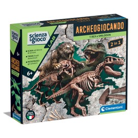 Clementoni Science and Game Lab - Archaeogiocando T-Rex and Smilodon 2 in 1, Science Game from 6 Years, Fossil Dinosaurs to Dig Up and Assemble, Archaeologist Set, Made in Italy