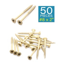 IMSCREWS #8 x 2 Inch Deck Screws Tan Coated Exterior Wood Screws for Pressure Treated Lumber Star Drive T25 Flat Head Partial Thread with Type 17 Point 50 Pcs