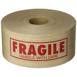 TapeCase 150KPT-2"Fragile" Printed Kraft Water Activated Tape 3" x 450' (1 Roll)