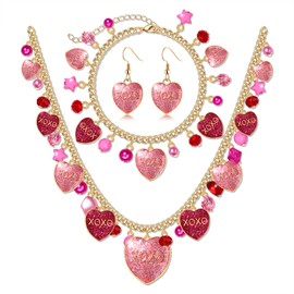 YAHPERN Valentines Necklace for Women Sweet Conversation Heart Pendant Necklace Cute XOXO Heart Choker Necklace Valentines Outfits Accessories Holiday Jewelry Gifts (Style C)