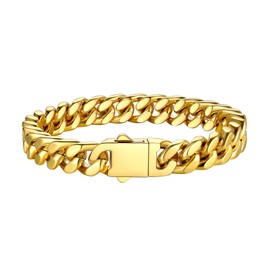 9mm 18K Gold Filled Miami Cuban Chains Bracelets Cool Causal Style Stainless Steel Curb Link Chain Bracelet for Men & Women, Daily Wear Gold Hand Chain 19cm/7.5Inch
