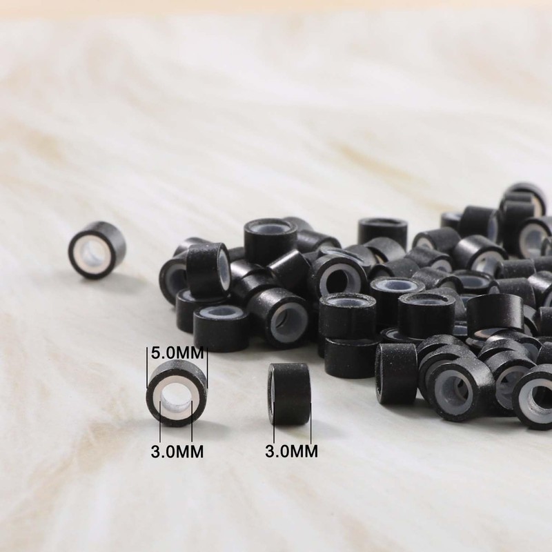 GOTDYA 1000pcs 5mm Black Extension Beads,Silicone Lined Micro Rings,MicroLink I