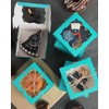 qiqee Blue Green Bakery Boxes with Window 4*4*2.5inch/55Packs Mini Cookie