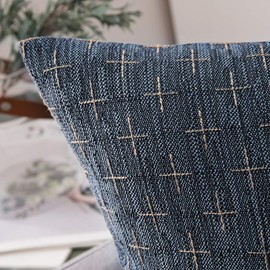 MIULEE Pack of 2 Decorative Burlap Linen Throw Pillow Covers Modern Farmhouse Pillowcases Rustic Woven Textured Cushion Cover for Sofa Couch Bed 24x24 Inch Blue