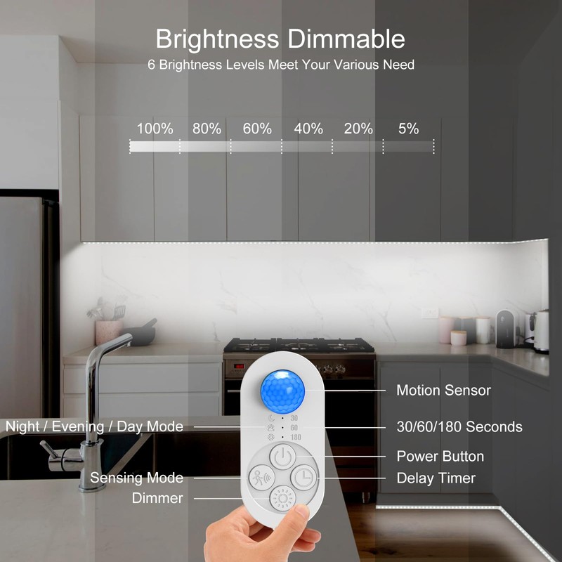 orgaror Motion Sensor LED Light Strip, Plug-in Under Cabinet Lights