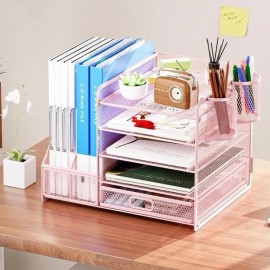 Marbrasse Desk Organizer with File Holder, 5-Tier Paper Letter Tray Organizer with Drawer