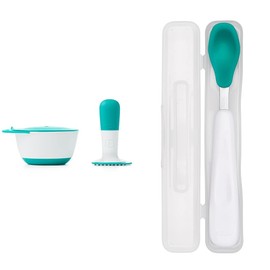 OXO Tot Food Masher, Teal & On-the-Go Feeding Spoon with Travel Case - Teal