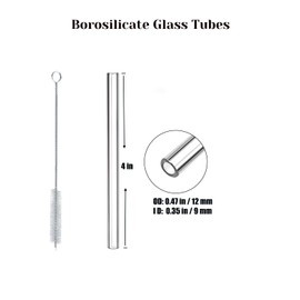 15 Pack Short Glass Straws Shatter Resistant: Reusable Straws Glass Cocktail Straws, Glass Drinking Straws for Party, Borosilicate Glass Tube 4 inch Small Glass Pipe Industrial Glass Tubing 12 mm