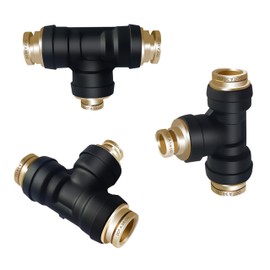 Japtend 3/8" DOT Air Line Fittings Tee Union 3PCS， 3/8" Tube OD x 3/8" Tube OD x 1/4" Tube OD PTC/PTCR & Brass Air Line Quick Connect Fittings for Truck Trailers and Air Brake System