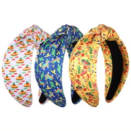 JERTOCLE Fiesta Headband - Printed Sombrero, Chili Pepper, Cactus Knotted Headband for Women, Mexican Holiday Decor Gifts