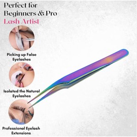 Heavy Duty Stainless Steel 3D 5D 6D Volume Eyelash Extension Tweezers Fine Point (A2ZSCILAB) (Pro Straight Plasma Coated)