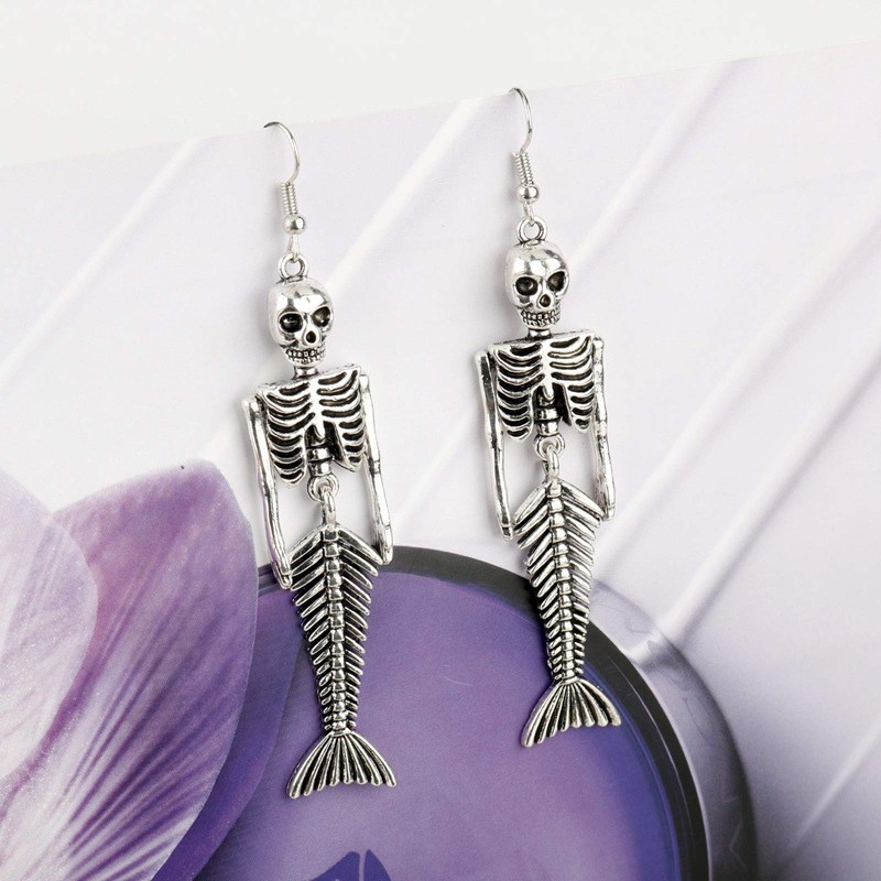 Siver Plated Vintage Human Skeleton Bones and Mermaid Skull Charm