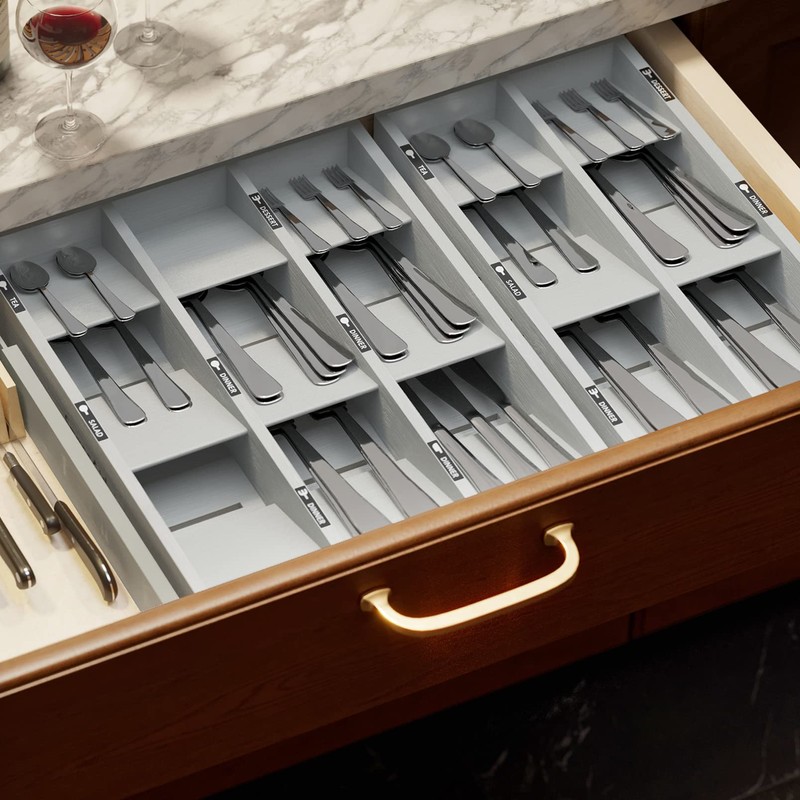 SpaceAid Bamboo Silverware Drawer Organizer with Labels, Kitchen Utensil Tray