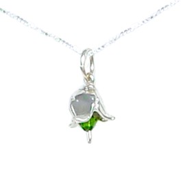 May Lily of the Valley Flower Necklace w/Birthstone Emerald Green Colored Crystal - Handcrafted Sterling Silver Made in USA (18 inch chain length)