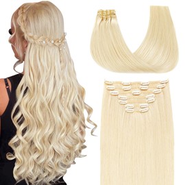 SURNEL Clip in Human Hair Extensions, 18 Inch 160g 7pcs Clip in Hair Extensions Real Human Hair, Light Blonde Human Hair Clip in Extensions Remy Human Hair Extensions Clip Ins Double Weft(#60-18'')