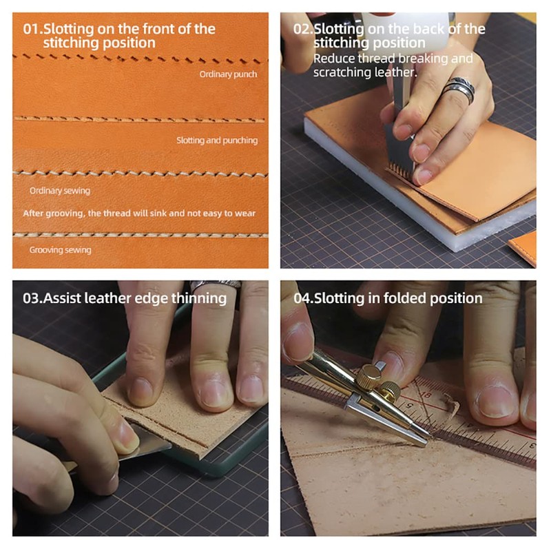 WUTA Professional 3 in 1 Leather Groover Tool Set Adjustable