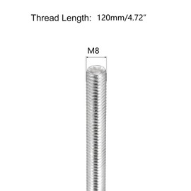 TOP-VIGOR 5Pcs M8 x 120mm Fully Threaded Rod, 304 Stainless Steel Right Hand Threads Rods, Fully Studding Rod Bar for Anchor Bolts, Clamps, Hangers and U-Bolts