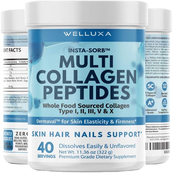 Multi Collagen Protein Powder for Women (8g/Scoop) - 5 Hydrolyzed Collagen Peptides - Types I, II, III, IV, and X – Supports Joints, Skin, Hair and Nails - Non-GMO, Gluten-Free, Unflavored, Odorless