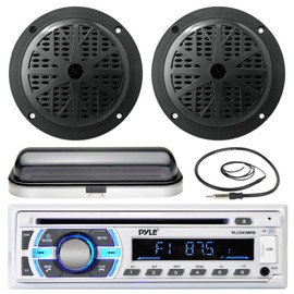 Pyle Audio Bundle 5.25" 100W Marine Pyle Speakers, Pyle Bluetooth AUX USB Radio, Cover, Antenna