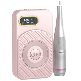 YOPOWER Portable Nail Drill Professional 45000RPM, Rechargable Electric Nail File Machine for Acrylic Gel Nails Manicure Pedicure Polishing Cuticle, Cordless Efile with Bits Kit for Home Salon Use, Pink