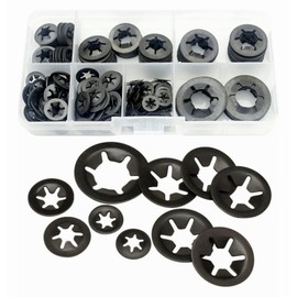 Elantek 280Pcs M3 M4 M5 M6 M8 M10 M12 Metric Internal Tooth Starlock Washers Assortment Kit, Push On Speed Clips Fasteners Assortment Kit,Quick Speed Locking Washers