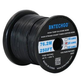 BNTECHGO 20 Gauge Silicone wire spool 250 ft Black Flexible 20 AWG Stranded Tinned Copper Wire