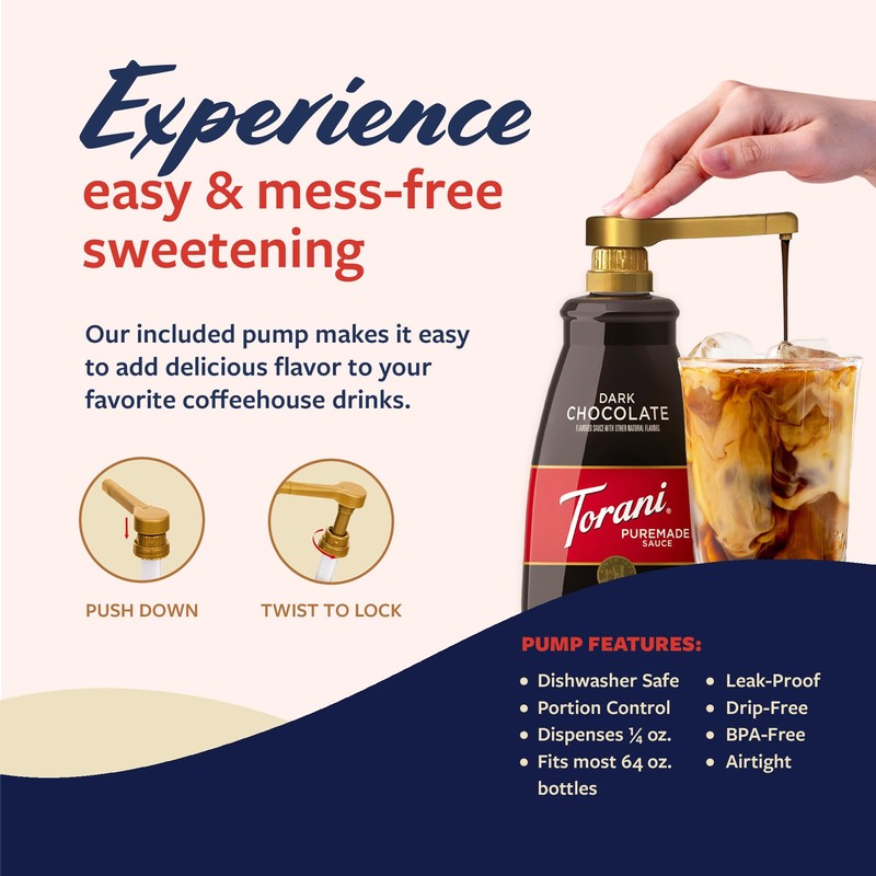Torani Puremade Dark Chocolate Sauce for Coffeehouse Drinks and Desserts,