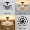 DAFKOS 4 Lights Modern Crystal Chandelier Black Round Semi Flush