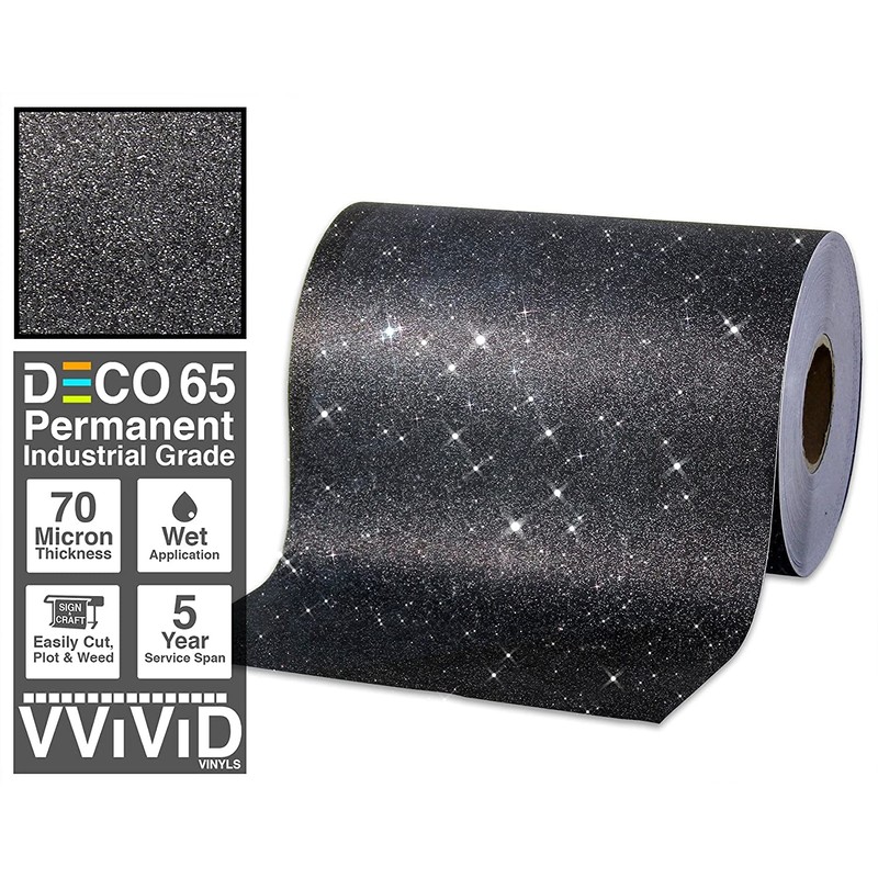 VViViD Glitter Black DECO65 Permanent Adhesive Craft Vinyl Roll for