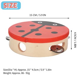 Wooden Tambourine, 6 Inch Wooden Handheld Tambourine Hand Drum Bell Musical Percussion Instrument Toy Gift (1#)