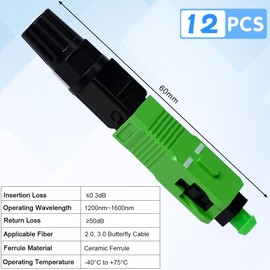 Zuxbolf Pack of 12 Fibre Optic Connectors SC/APC Connector Fibre Optic Quick Connector Quick Adapter Fibre Optic Connector for Singlemode Fibre Connections