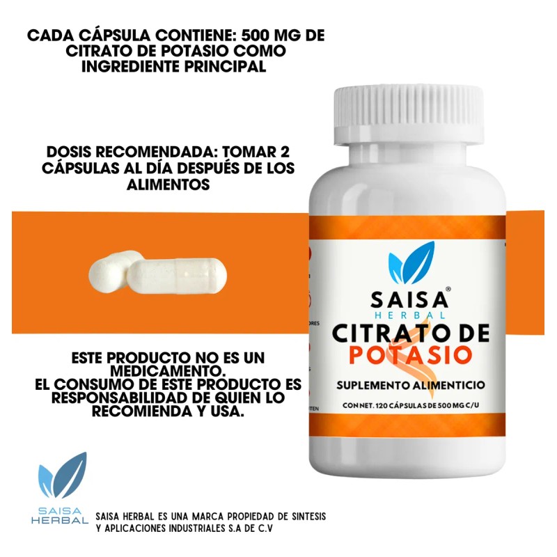 Citrato De Potasio Bote Con 120 Cpsulas Sin Sabor