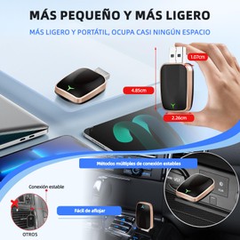 SMHUCOQS Adaptador inalámbrico CarPlay, adaptados 2 en 1 Carplay para Coche Android, Plug and Play Android Auto Adaptador inalámbrico, Convierte Cable a inalámbricos (Dorado​)