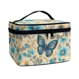 Glorowreny Cosmetic Bags for Women Toiletry Bag Large Travel Cosmetic Pouches, Butterfly Floral Vintage