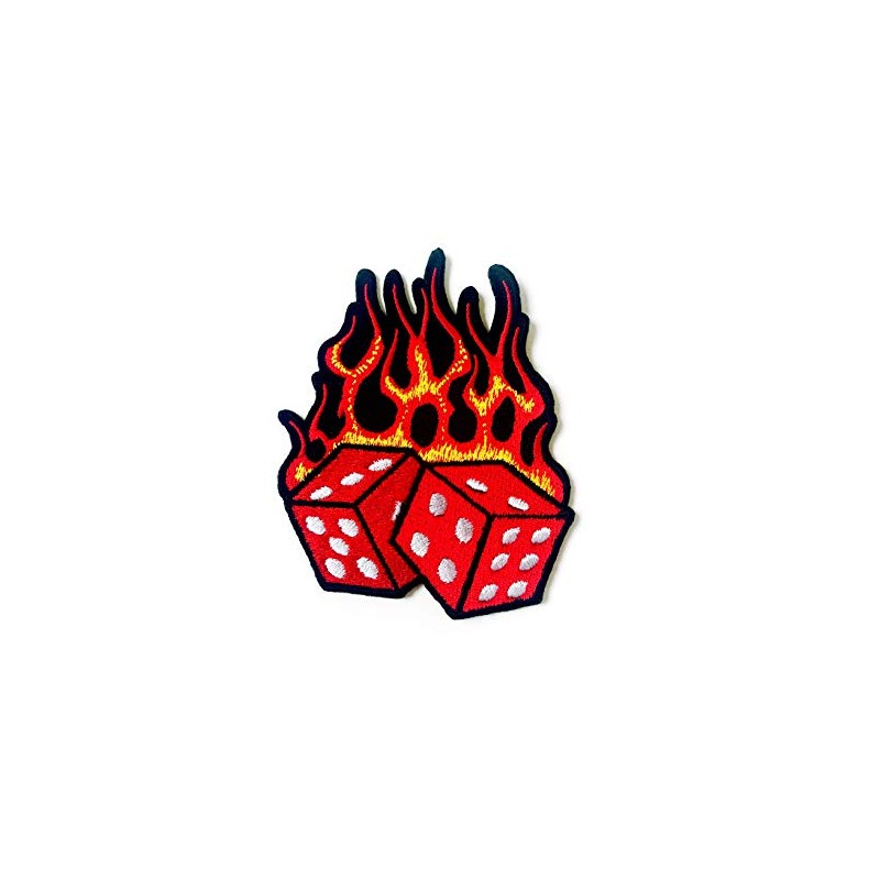 Dice Fire Flame Biker Rider Logo Applique Embroidered Sew on